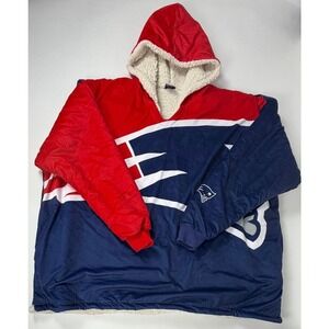 New England Patriots Reversible Oversized Hoodie‎ Blanket Sherpa Navy Red